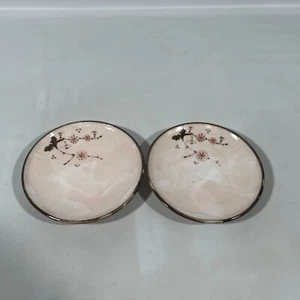 Vtg Japanese Porcelain Soy Sauce Dipping Kozara Plate Cherry Blossom Sushi Set 2 - Picture 1 of 10