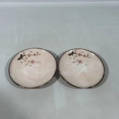 Juego de 2 platos de sushi en flor de cerezo con salsa de soja japonesa de porcelana japonesa de colección Foto 1 de 4