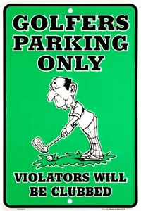 Insegna in metallo golfisti solo parcheggio mazza 8" x 12" ↔ decorazione parete in rilievo *MADE IN USA* - Foto 1 di 1