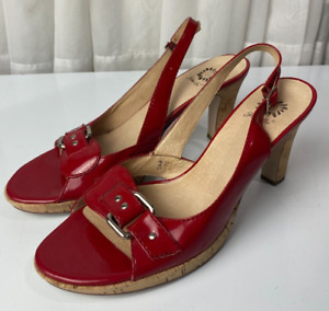 Yellow Box "Dart" Size 10 Womens Sandal Heels Red Patent Leather Slingback Sandy
