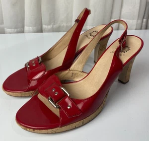 Yellow Box "Dart" Size 10 Womens Sandal Heels Red Patent Leather Slingback Sandy - Picture 1 of 11