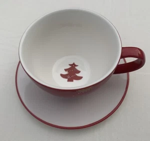 Starbucks Tea Cup & Saucer Holiday 2006 Red Christmas Tree Cappuccino Coffee Mug - Picture 1 of 12