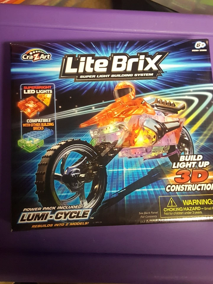 Lite Brix LUMI-CYCLE #35802 CraZArt 2 n1 Motorcycle LED Lights w Power Pack NEW - Image 1 of 1