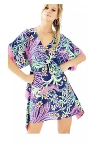 NWT LILLY PULITZER JULIE Silk Caftan Dress "All a Glow" XXS/XS INDIGO $238 - Picture 1 of 4