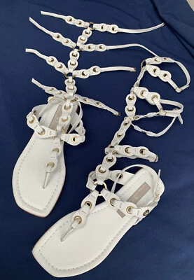 Sandálias planas AGL couro off-white gladiador tamanho EUA 8 UE 39 - Imagem 1 de 4