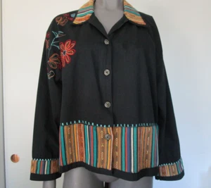 Tan Zara Black Cotton Women's Jacket, Embroidered, Sz PM - Picture 1 of 4