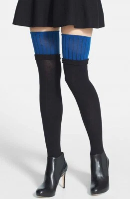 Calcetines para mujer DKNY 132132 bloque de color sobre la rodilla talla única negro/azul Foto 1 de 2