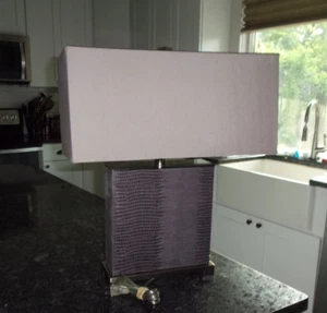 MID-CENTURY MODERN DECO DESK LAMP- 20.5" - GREY FAUX ALLIGATOR COVER - W/SHADE - Picture 1 of 13