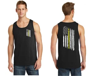 Delgada línea amarilla bandera estadounidense oficial de seguridad camión remolque conductor camiseta sin mangas - Imagen 1 de 2