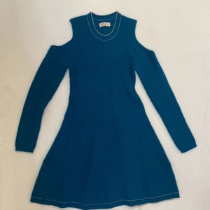 Hollister Juniors Cold Shoulder Teal Blue Ribbed Sweater Dress Size Large - Picture 1 of 5