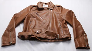 Rebecca Minkoff Women's Cropped Jett Moto Jacket CD4 Cognac Size XL NWT - Picture 1 of 5