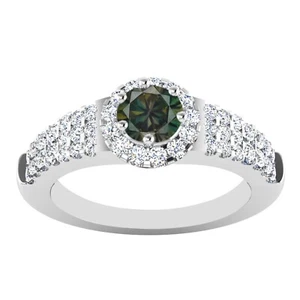 2,70Kt Runden Form Natürlich Grünlich Gelb & Weiß Diamant Ring Im 585er Weißgold - Bild 1 von 3
