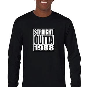 Straight Outta 1988 Birthday 80s 90s Kid Black Mens Cotton Long Sleeve T-shirt - Picture 1 of 3