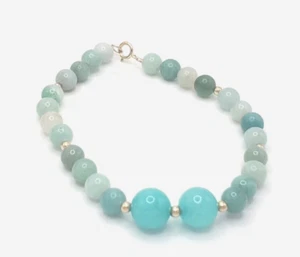 New 7 3/4" Genuine Natural Amazonite Bracelet W/ 14KYG Beads & Spring Ring Clasp - Picture 1 of 5
