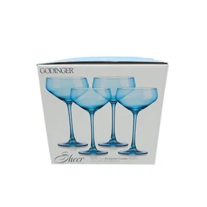 Godinger Sheer Crystal Coupe Glasses Set of 4 Light Blue 8 oz - Picture 1 of 7