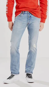 Hombre Levi's 501 Ajuste Original No Elástico Azul Desgarrado Pierna Recta Botón Mosca - Imagen 1 de 3