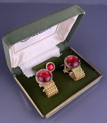 Gemelos envolventes de cabujón estrella roja tono dorado tallado redondo nuevo de colección Foto 1 de 4