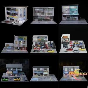 Diorama 1/64 Modellino Garage Illuminazione LED Città Strada Edifici Scena Espositore Modello - Foto 1 di 146