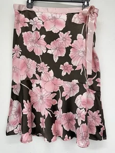 New York & Company size 10 Women’s Brown Pink Floral Silk Skirt NWT - Picture 1 of 7