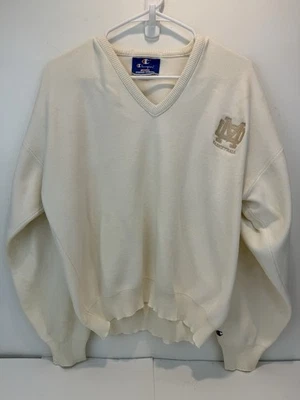 复古 Champion Notre Dame 篮球毛衣女式大号白色 V 领 ND NCAA — 第 1/4 张图片