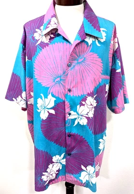 Vtg 70s HILO HATTIE Men's Hawaiian BIG FLORAL Pink Purple Blue Size 4XL ~ EUC! * - Image 1 of 4