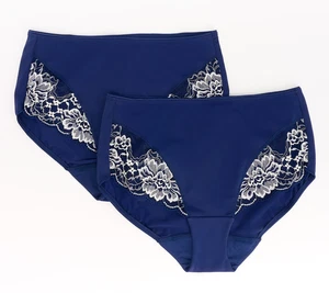 Breezies Set di 2 Slip Hipster Luxe Pizzo Bicolore Navy M Nuovi - Foto 1 di 3