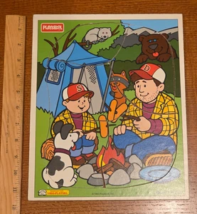 Bandeja de madera vintage Playskool 1995 rompecabezas campamento fuego tienda 5 piezas 186-11 - Imagen 1 de 7