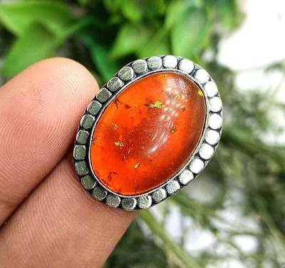 Anel de pedra preciosa âmbar báltico folheado a prata esterlina 925 tamanho 7.0 DEOFH-R3 - Imagem 1 de 4