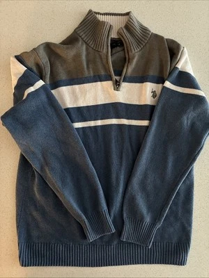 Polo Ralph Lauren Mens Blue and Gray Quarter Zip Pullover Sweater Medium - Image 1 of 4