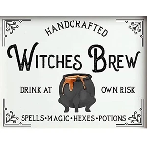 Witches Brew Halloween Sign - Fall Decor Wall Art, Witch Metal Tin Signs, - Picture 1 of 5