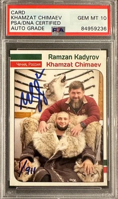 Tarjeta chechena firmada por Khamzat Chimaev LE/911 Ramzan Kadyrov “The Wolves Den” PSA 1 Foto 1 de 2
