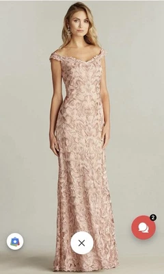 TADASHI SHOJI - EMBROIDERED TULLE GOWN ANTIQUE PINK OVER NUDE SIZE 12 BTE20118L - Image 1 of 4