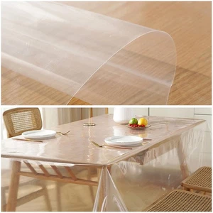 Thin Film PE Waterproof Transparent Tablecloth Stain Resistant Oil Easy To Clear - Picture 1 of 14