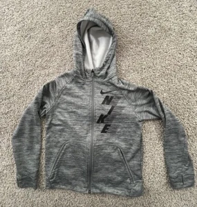 Nike Swoosh Dri fit Hoodie Full Zip Gray Youth Boys Size Large Pocket - Picture 1 of 8