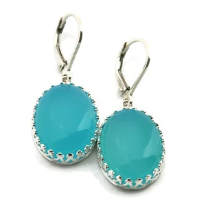 Aqua Chalcedony Crown Drop Lever-back Earrings 18x13mm - Picture 1 of 6