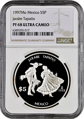 México 5 pesos 1997, NGC PF68 UC, "Iberoamérica - Danza Tradicional" Foto 1 de 2