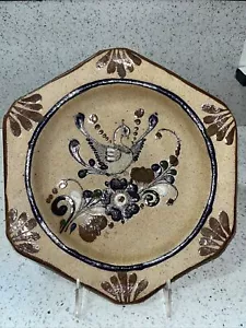 Piatto da appendere da parete vintage Tonala arte popolare messicana ceramica uccellino fiori firmato OJ - Foto 1 di 8