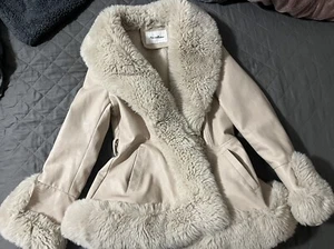 Damen Kunstleder Jacke Mantel/ Parka mit Pelzkragen beige - Bild 1 von 3