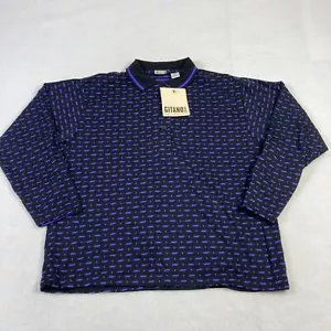 Vintage Gitano Sweater Mens Medium Purple Black Geometric Collard Button Up NWT - Picture 1 of 11