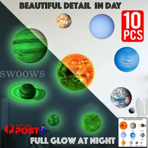 Glow In The Dark Solar System Wall Sticker 10 Planet Decal Kids Room Decor stars - Picture 1 of 4