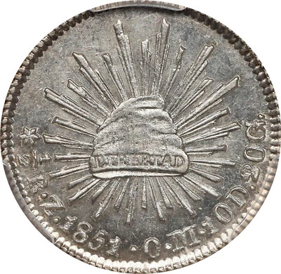 Moneda México Plata 1/2 Real 1851-Z OM Zacatecas. PCGS MS-64 ¡Escudo dorado! ¡Raro! Foto 1 de 4