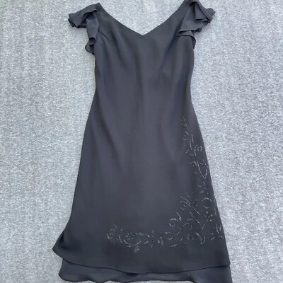 Vestido De Colección Con Cuentas de Gasa Negro Volantes Dobladillo Cuello en V Talla 12P Hada Capricho Cambio Foto 1 de 4