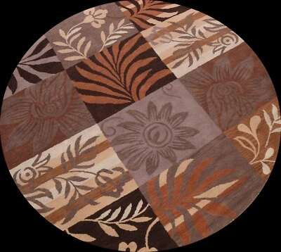 Patchwork Design Modern Oriental Area Rug Wool Hand-Tufted Round 10x10 ft Carpet - Image 1 of 4