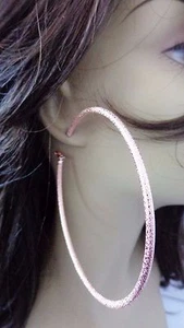 LARGE HOOP EARRINGS ROSE GOLD tone MATTE TONE 4 INCH HOOP EARRINGS 100MM FROSTED - Picture 1 of 3