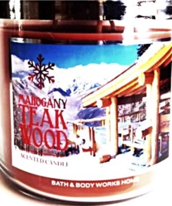 Bath & Body Works Mahogany Teakwood 3 Wick Candle 14.5 oz Snowflake Lid - Picture 1 of 3