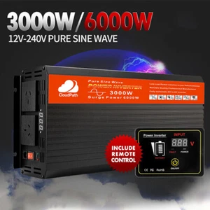 CloudPath 3000W/6000W Pure Sine Wave Power Inverter 12V-240V USB Caravan Boat - Picture 1 of 16