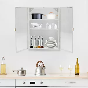 Wall Cabinet Kitchen Storage Cabinet Double Glass Door With Detachable Shelves - Picture 1 of 16