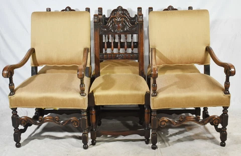 Set of 6 Kittinger Mahogany William and Mary Dining Chairs Pilgrim Style Cover
