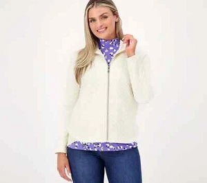 Isaac Mizrahi Soho Knit Jacquard Tulip Hem Jacket - Sea Salt (S) a567701 - Picture 1 of 2