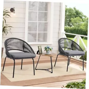 Patio Furniture Set, 3 Piece Outdoor Bistro Chair Conversation Sets Black - Picture 1 of 8
